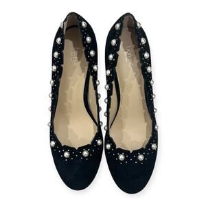 Botkier New York Holly Pearl & rhinestone embellished black suede Pump size 8